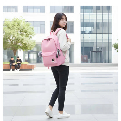 Generic Unisex PU Leather Solid Medium Zipper Backpack (Pink)