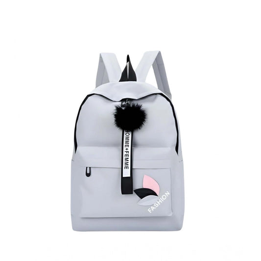 Generic Unisex PU Leather Solid Medium Zipper Backpack (Grey)