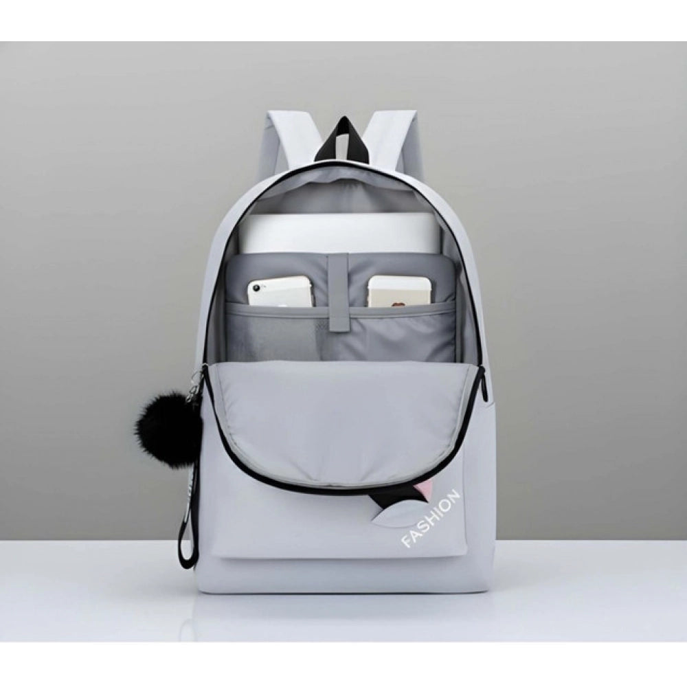 Generic Unisex PU Leather Solid Medium Zipper Backpack (Grey)