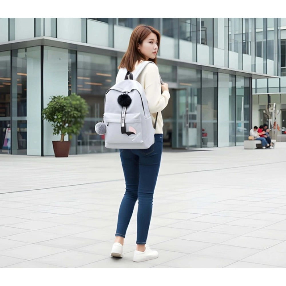 Generic Unisex PU Leather Solid Medium Zipper Backpack (Grey)