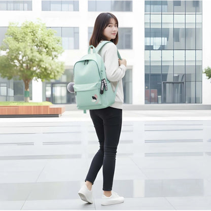 Generic Unisex PU Leather Solid Medium Zipper Backpack (Green)