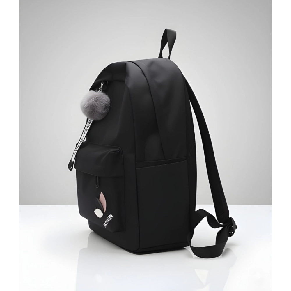Generic Unisex PU Leather Solid Medium Zipper Backpack (Black)
