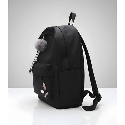 Generic Unisex PU Leather Solid Medium Zipper Backpack (Black)