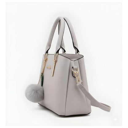 Generic Women's PU Leather Solid Shoulder Zipper Handbag (Grey)