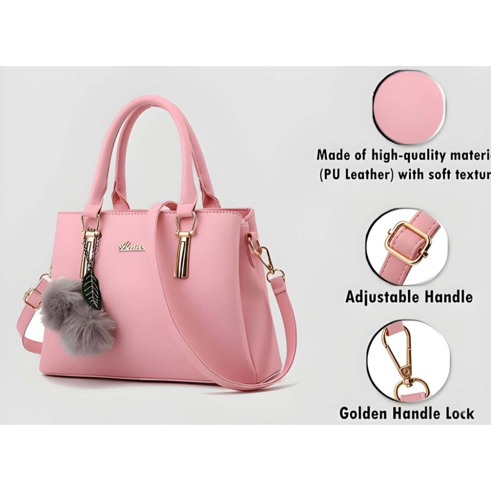 Generic Women's PU Leather Solid Shoulder Zipper Handbag (Pink)