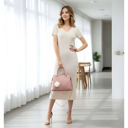 Generic Women's PU Leather Solid Shoulder Zipper Handbag (Pink)