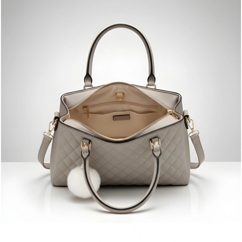 Generic Women's PU Leather Solid Shoulder Zipper Handbag (Grey)