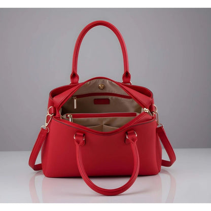 Generic Women's PU Leather Solid Shoulder Zipper Handbag (Red)