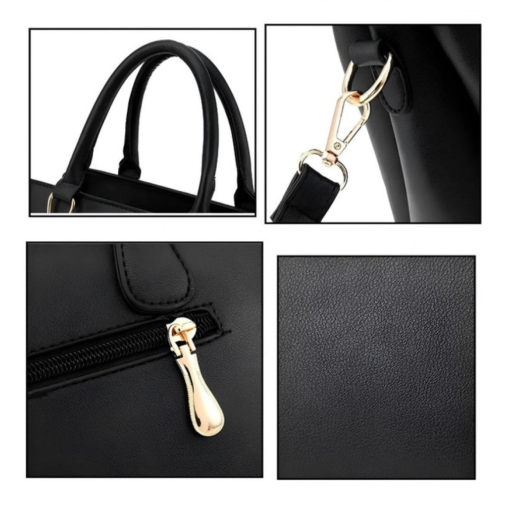 Generic Women's PU Leather Solid Shoulder Zipper Handbag (Black)