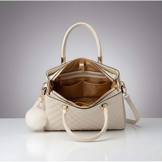Generic Women's PU Leather Solid Shoulder Zipper Handbag (Cream)