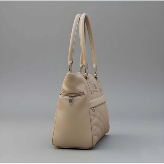 Generic Women's PU Leather Solid Shoulder Zipper Handbag (Beige)