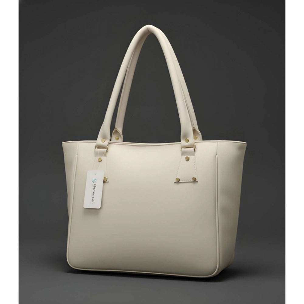 Generic Women's PU Leather Solid Shoulder Zipper Handbag (Cream)