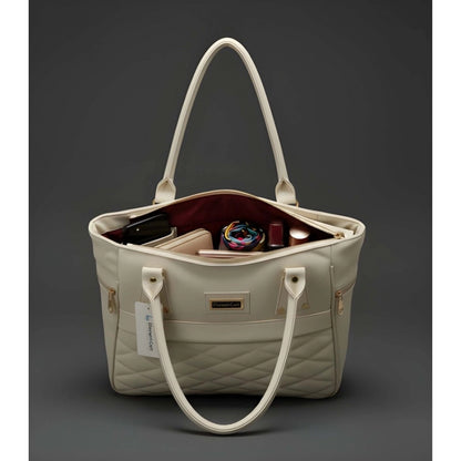 Generic Women's PU Leather Solid Shoulder Zipper Handbag (Cream)