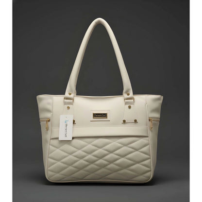Generic Women's PU Leather Solid Shoulder Zipper Handbag (Cream)