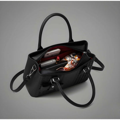 Generic Women's PU Leather Solid Shoulder Zipper Handbag (Black)