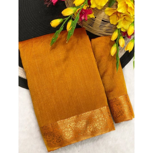 Generic Women's Vichitra Silk Printed Saree With Unstitched Blouse 5.5Mtr (Mustard)