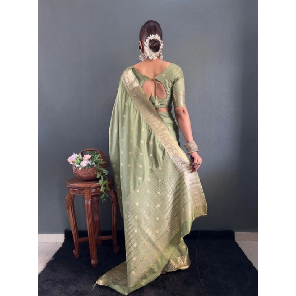 Generic Women's Satin Printed Saree With Unstitched Blouse 5.5Mtr (Green)