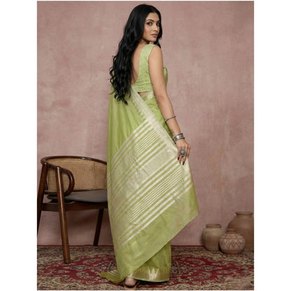 Generic Women's Cotton Printed Saree With Unstitched Blouse 5.5Mtr (Light Green)
