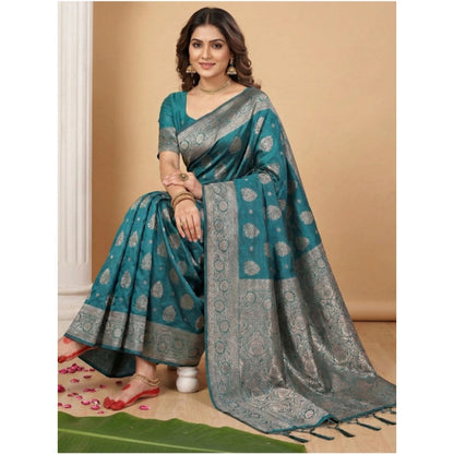Generic Women's Silk Blend Printed Saree With Unstitched Blouse 5.5Mtr (Sea Green)