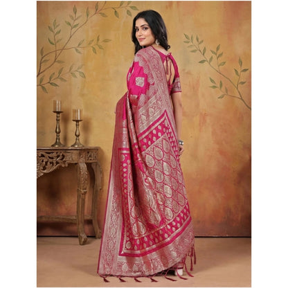 Generic Women's Silk Blend Printed Saree With Unstitched Blouse 5.5Mtr (Magenta)