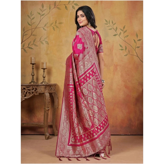Generic Women's Silk Blend Printed Saree With Unstitched Blouse 5.5Mtr (Magenta)