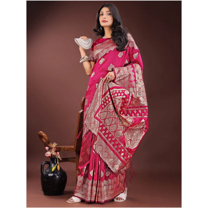 Generic Women's Silk Printed Saree With Unstitched Blouse 5.5Mtr (Magenta)