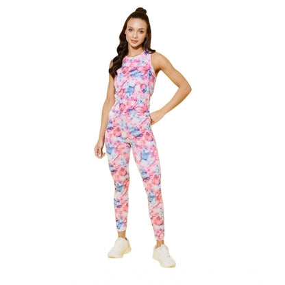 Generic Women's Polyester Lycra Printed Sleeveless Active Wear (Multicolor)