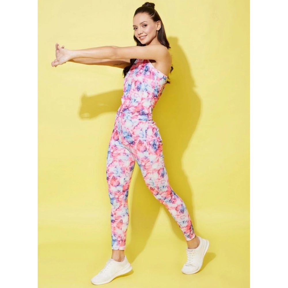 Generic Women's Polyester Lycra Printed Sleeveless Active Wear (Multicolor)