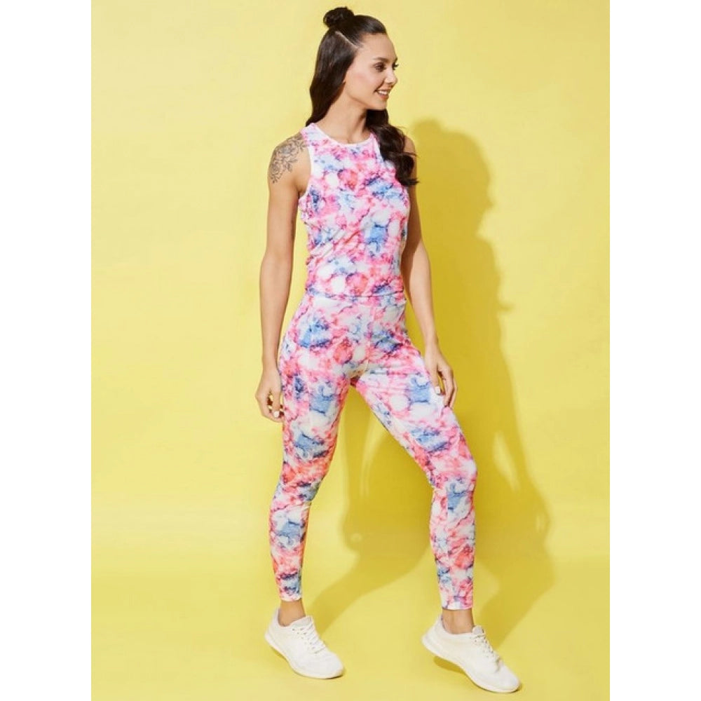 Generic Women's Polyester Lycra Printed Sleeveless Active Wear (Multicolor)
