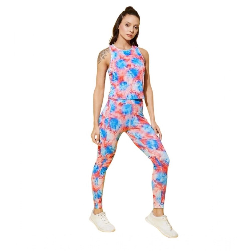 Generic Women's Polyester Lycra Printed Sleeveless Active Wear (Multicolor)