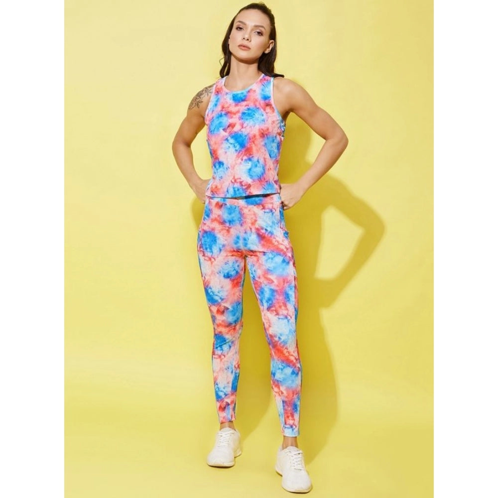 Generic Women's Polyester Lycra Printed Sleeveless Active Wear (Multicolor)