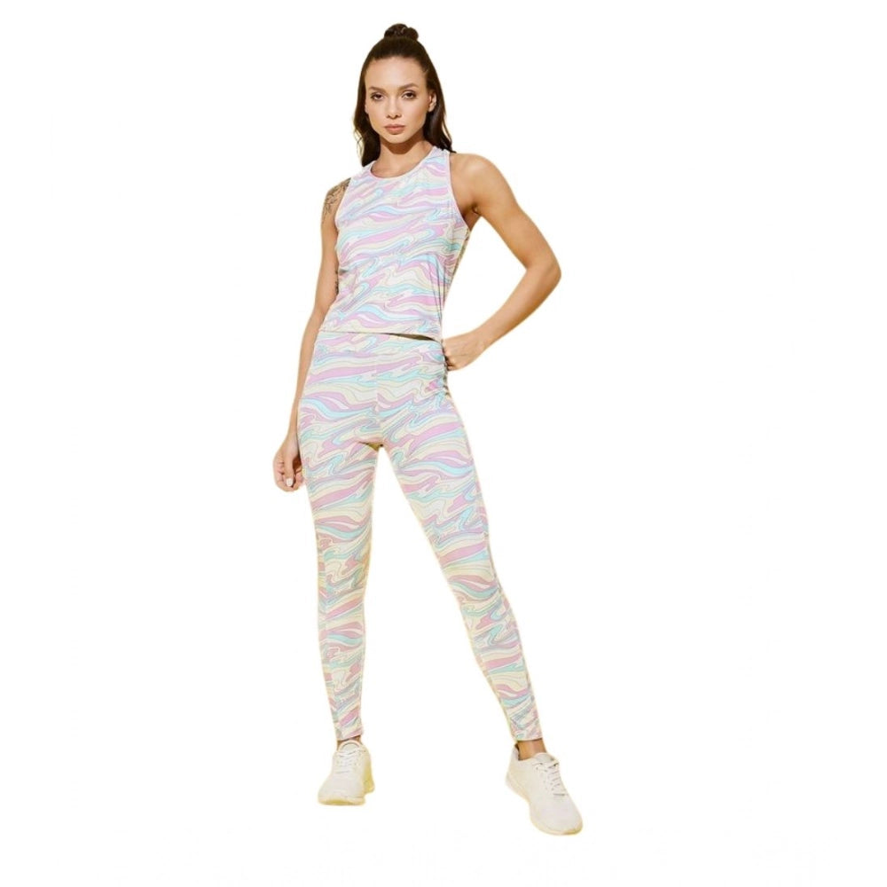 Generic Women's Polyester Lycra Printed Sleeveless Active Wear (Multicolor)