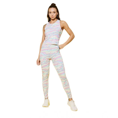 Generic Women's Polyester Lycra Printed Sleeveless Active Wear (Multicolor)