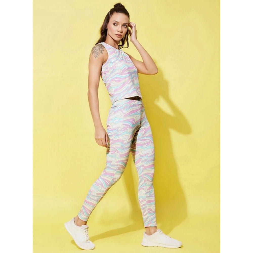 Generic Women's Polyester Lycra Printed Sleeveless Active Wear (Multicolor)