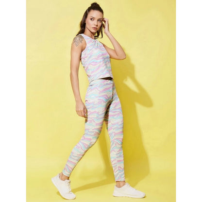 Generic Women's Polyester Lycra Printed Sleeveless Active Wear (Multicolor)