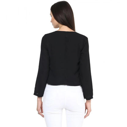 Generic Women's Polyester Solid Long Sleeves Blazer (Black)