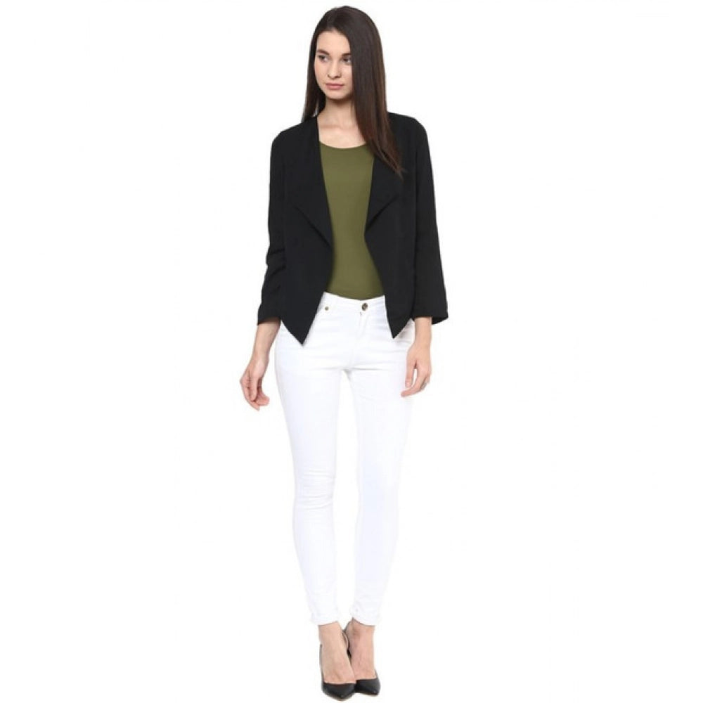 Generic Women's Polyester Solid Long Sleeves Blazer (Black)