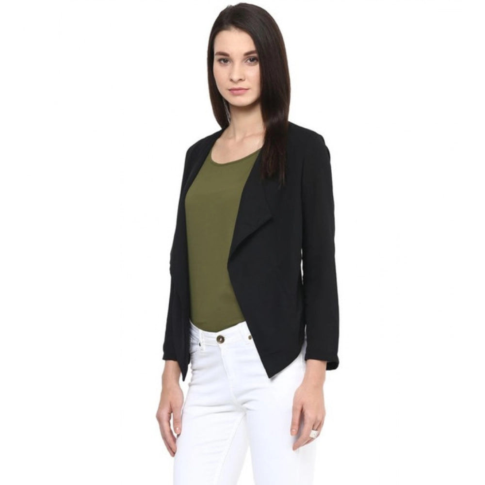 Generic Women's Polyester Solid Long Sleeves Blazer (Black)
