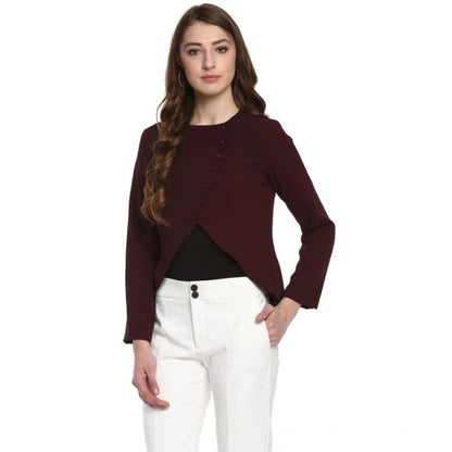 Generic Women's Polyester Diagonal Cut Long Sleeves Blazer (Maroon)
