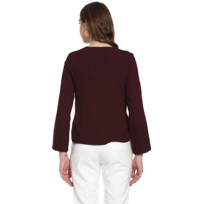 Generic Women's Polyester Diagonal Cut Long Sleeves Blazer (Maroon)
