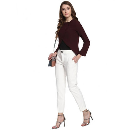 Generic Women's Polyester Diagonal Cut Long Sleeves Blazer (Maroon)