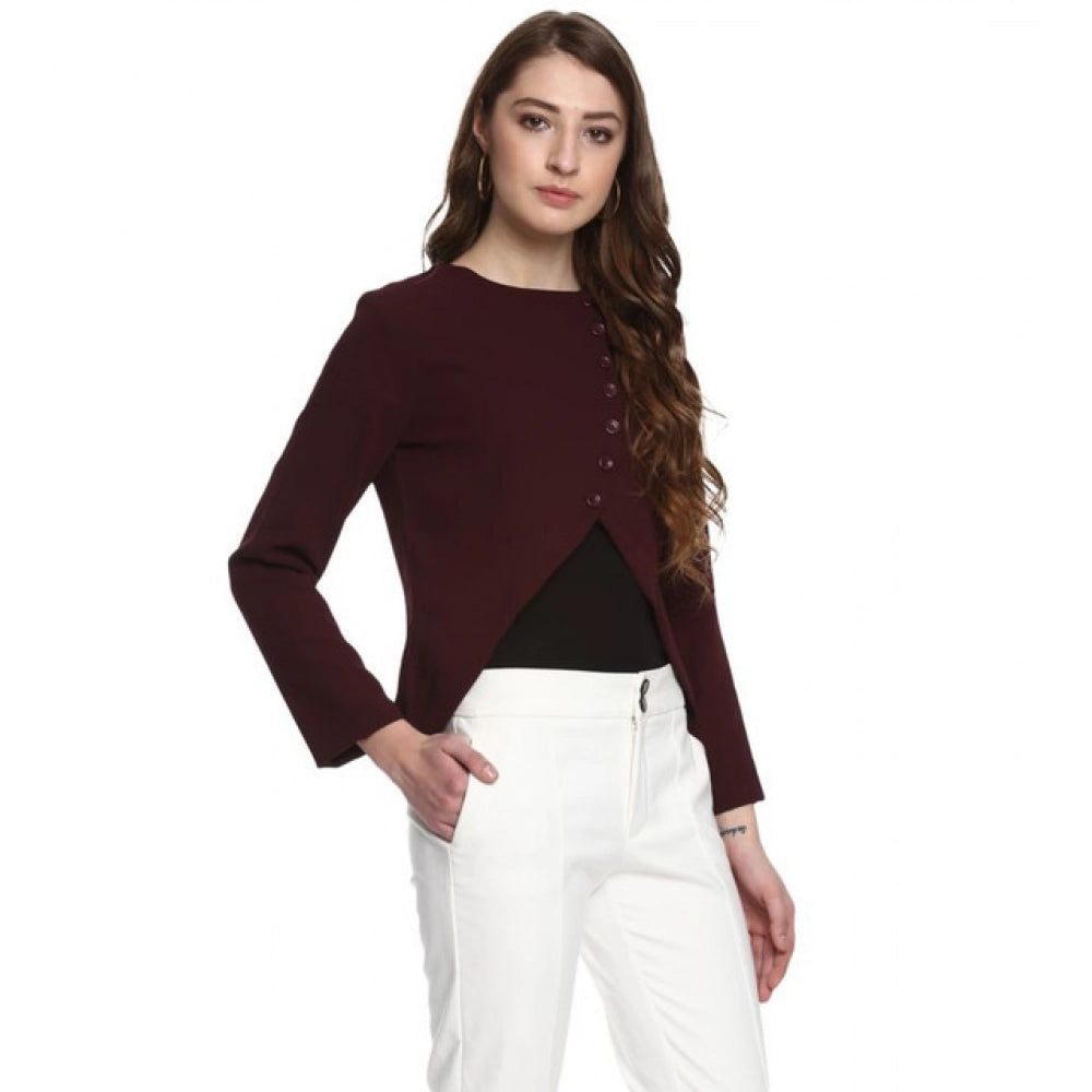 Generic Women's Polyester Diagonal Cut Long Sleeves Blazer (Maroon)