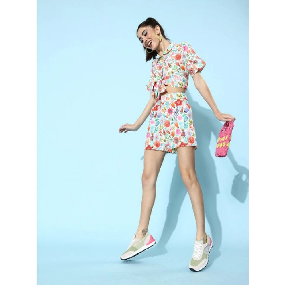 Generic Women's Polyester Floral Short Sleeve Co-Ord Set (Multicolor)