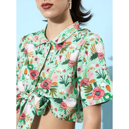 Generic Women's Polyester Floral Short Sleeve Co-Ord Set (Multicolor)