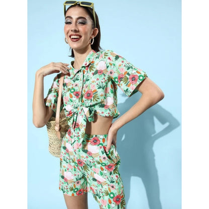 Generic Women's Polyester Floral Short Sleeve Co-Ord Set (Multicolor)