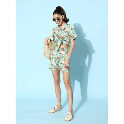 Generic Women's Polyester Floral Short Sleeve Co-Ord Set (Multicolor)