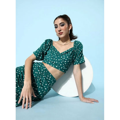 Generic Women's Polyester Floral Short Sleeve Co-Ord Set (Green)