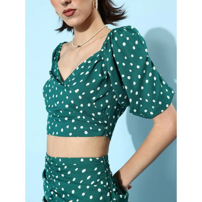 Generic Women's Polyester Floral Short Sleeve Co-Ord Set (Green)