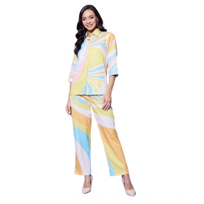 Generic Women's Polyester Colour Blocking 3-4th Sleeve Co-Ord Set (Multicolor)