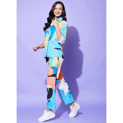 Generic Women's Polyester Colour Blocking 3-4th Sleeve Co-Ord Set (Multicolor)